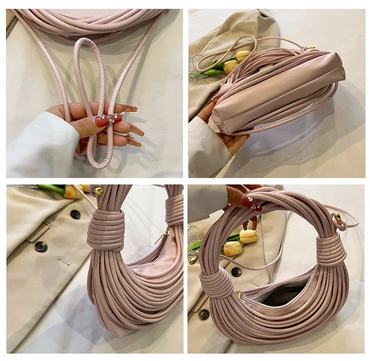 2025 Trendy! Women's Multicolored Woven Knot Handbag - Stylish Crossbody/Top Handle Bag | High-End Texture for Streetwear
