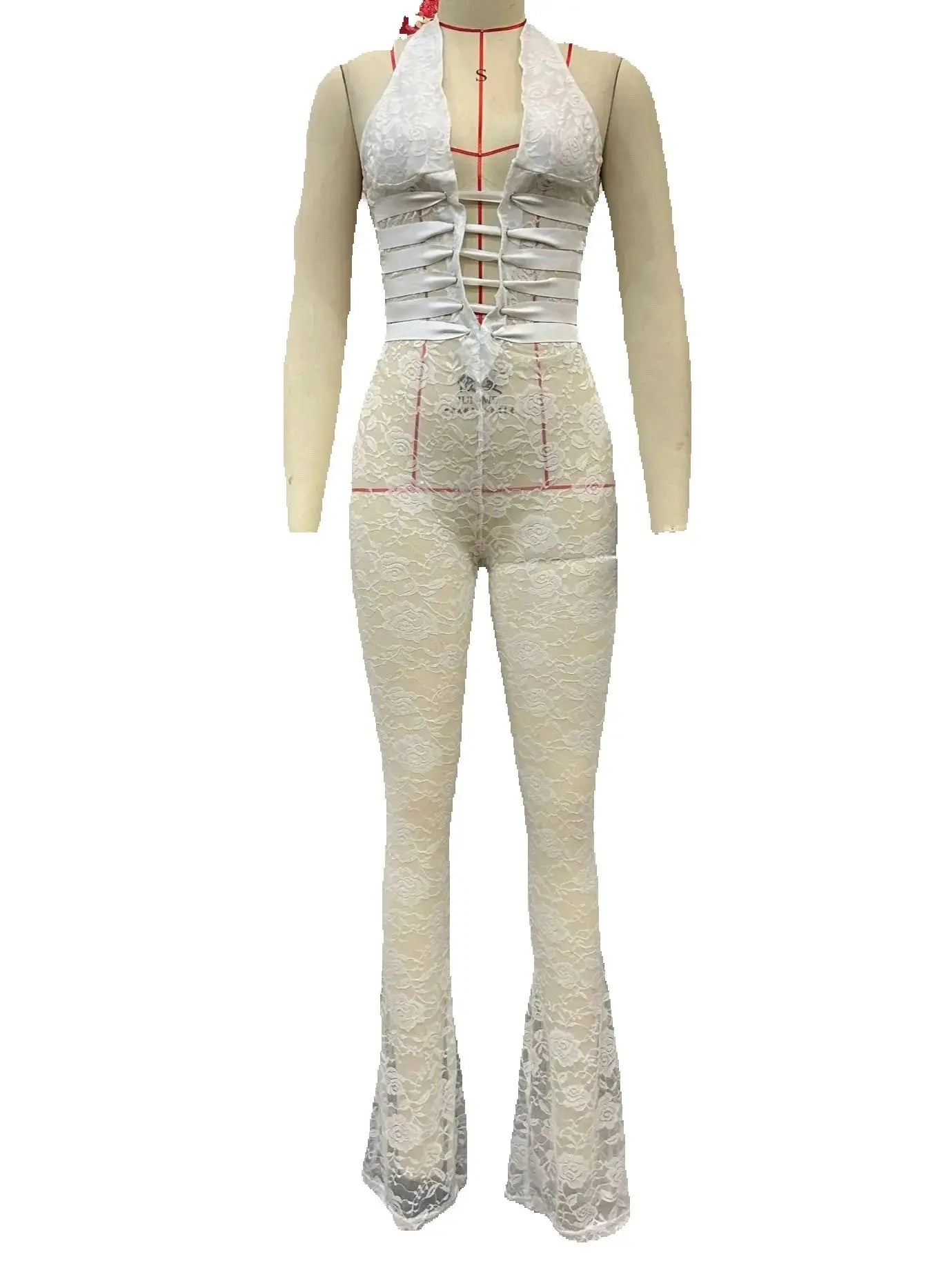 Weird Puss Hollow Bandage Jumpsuits Women Halter Sexy Jacquard Backless Sleeveless Skinny Street Workout Club Hipster Overalls