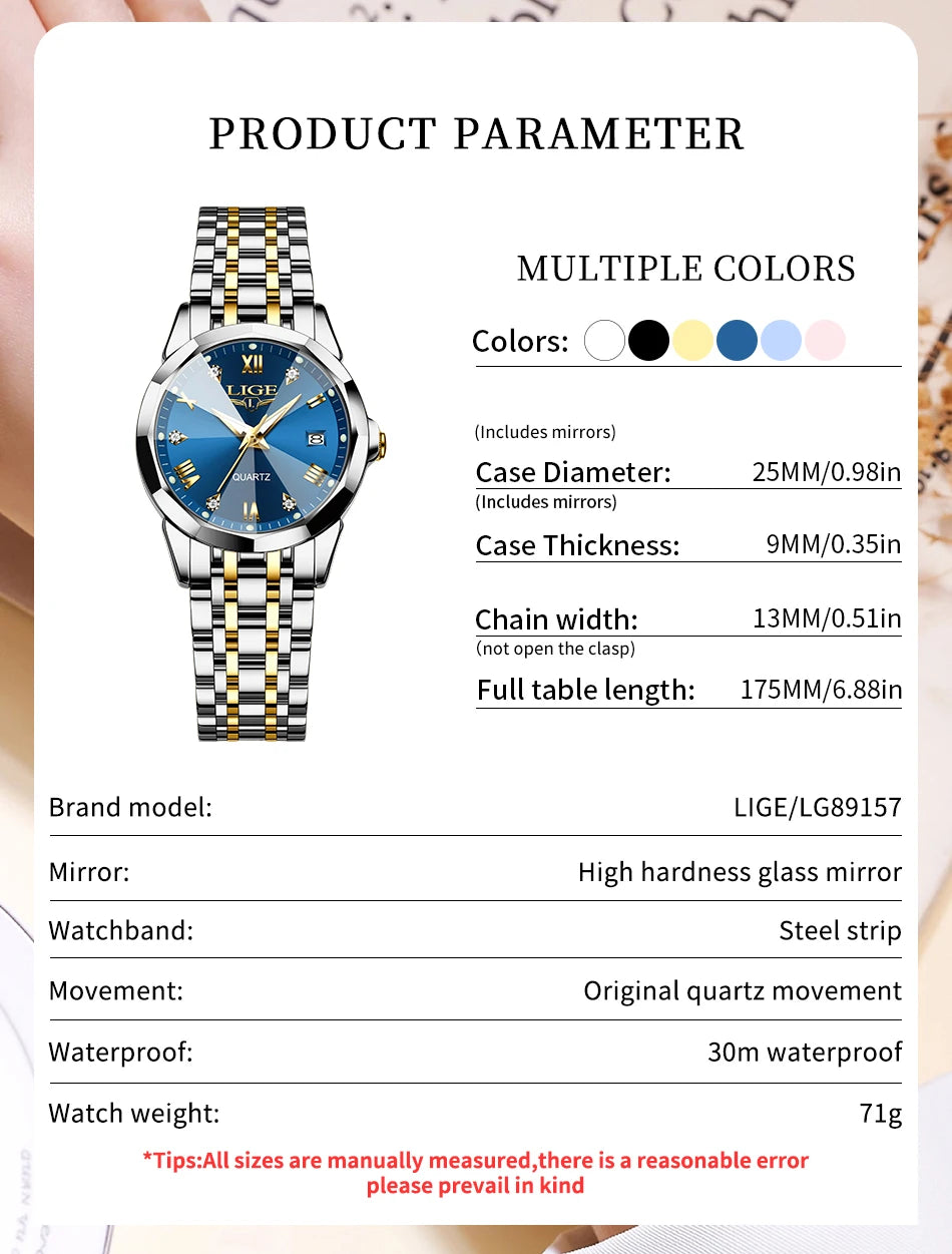 LIGE Elegant Ultrathin Nordic Simple Style Quartz Movement ladies Wristwatch Fashion Stainless Steel Bracelet Belt Watch