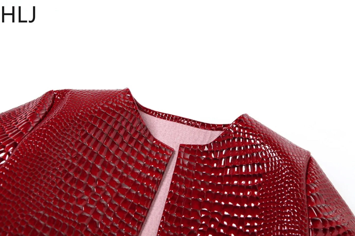 HLJ&GG Fashion Y2K Leather Snake Jacket Coat Three Piece Sets Women Lapel Long Sleeve Crop Top+Shorts Outfits Trend Streetwear