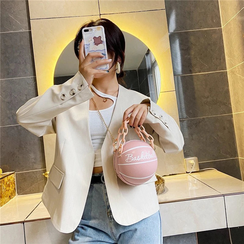 Fashion Chic Women Ball Handbag Round Basketball Football Shape Party bag Faux Leather Crossbody Girls Coin Purse Shoulder Bag