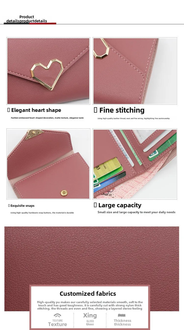 Korean version women wallet short heart-shaped three fold women's wallet multi card slot card bag zero wallet purses for women