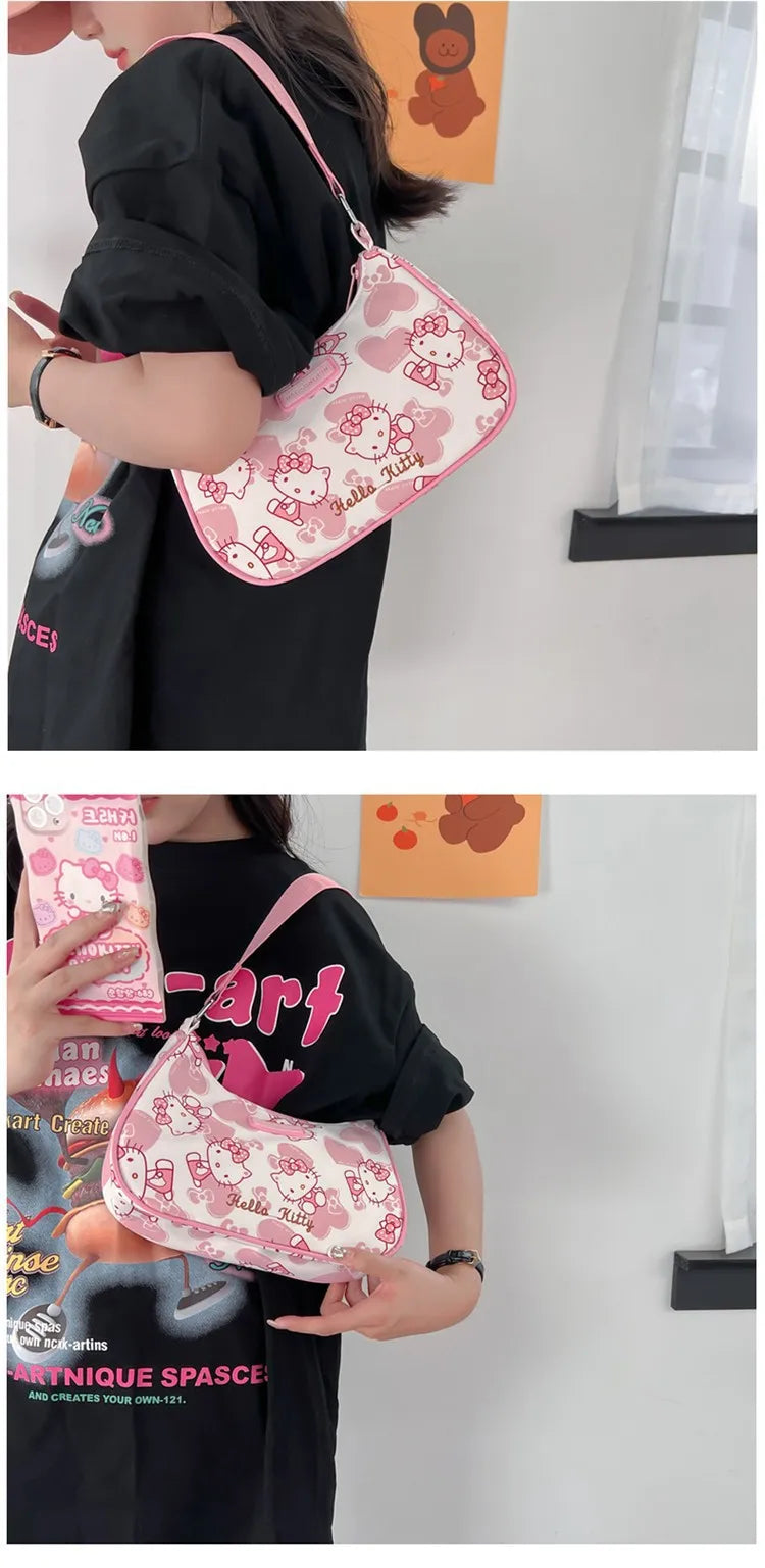 Miniso Hello Kitty Underarm Bag for Women Y2K Sanrio Kuromi Mymelody Messenger Tote Bag Cute Girls Shoulder Bag Purses Handbag