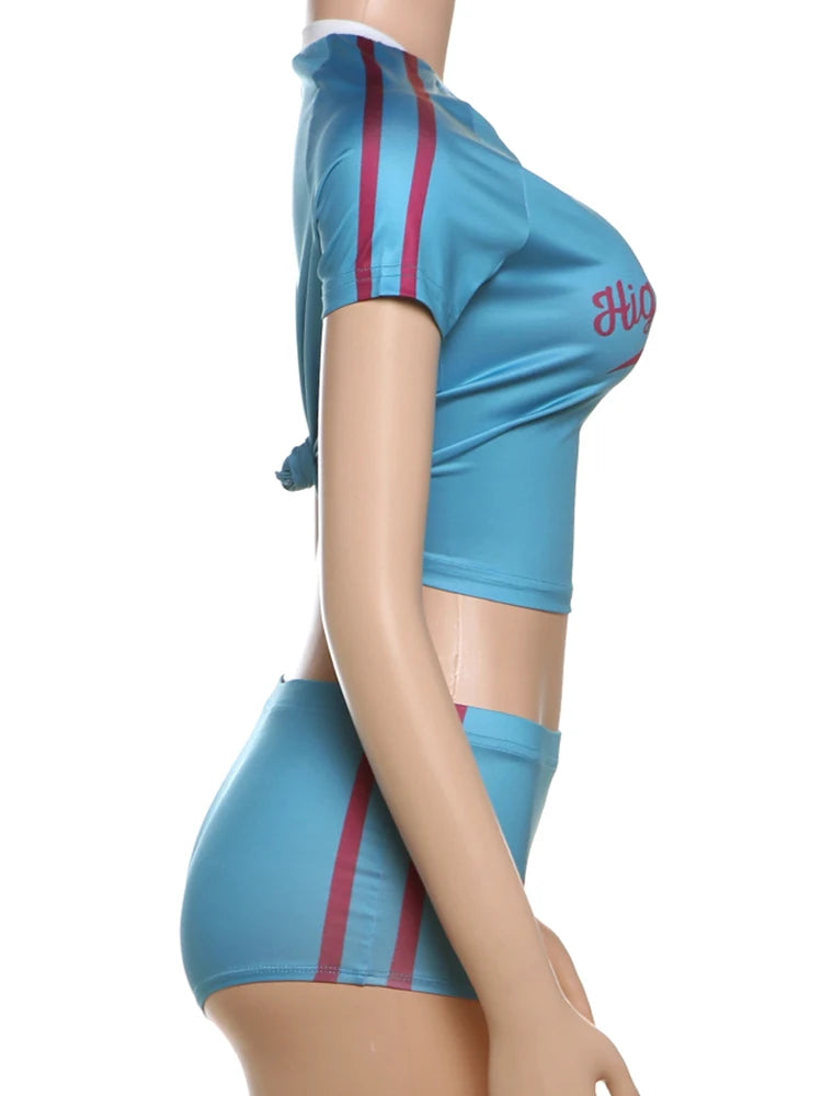 Weird Puss Sporty 2 Piece Set Women Tracksuit Y2K Letter Print Shorts Crop Tops+Shorts Casual Activity Sporty Streetwear Outfits
