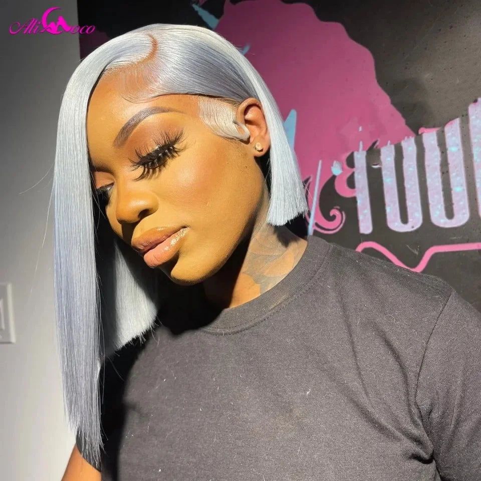 #T Grey Blue Purple Pink Colored Wigs Short Bob Wig 13x4 Lace Frontal Human Hair Wigs For Women Bob Brazilian Frontal Wigs