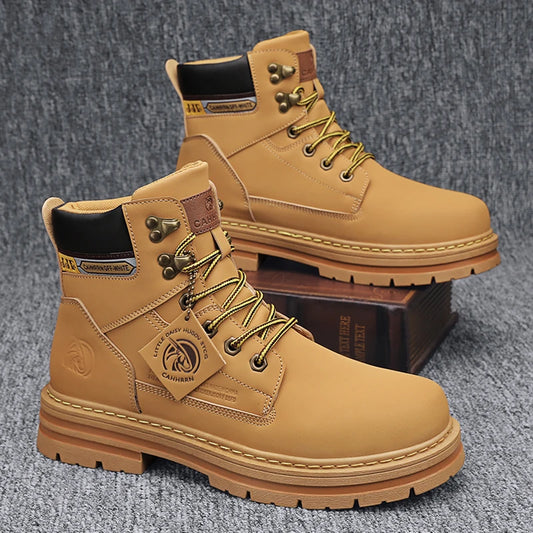 Lace-UP High Quality Fashion Man Outdoor Free Shipping 2024 New Footwear Male Brand Leather Shoes for Men Work Safety Mid-top