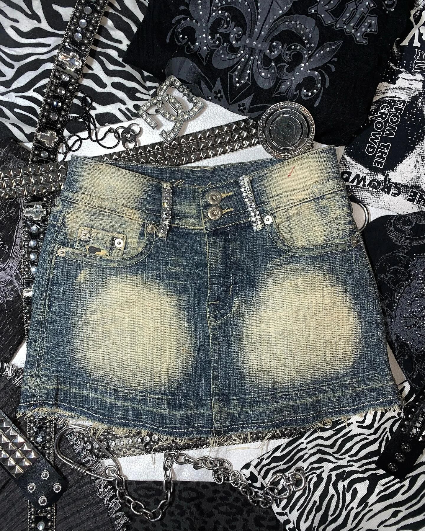 Y2k Retro Washed Camouflage Pattern Mini Skirt with High Waist and Hip Wrapped A Line Pleated Skirt Fashion Gothic jeans Skirts