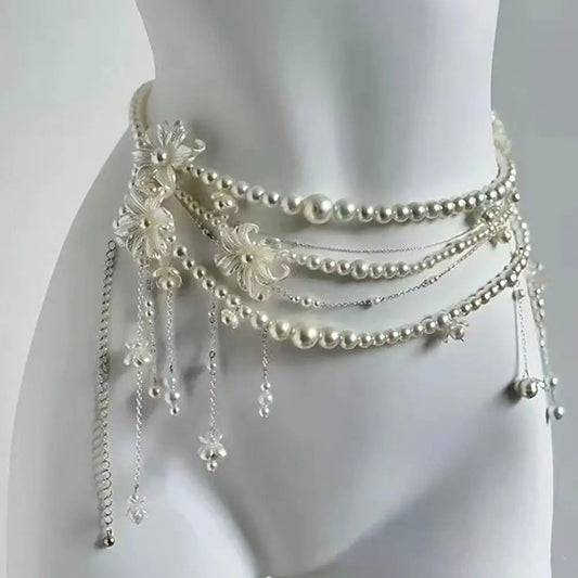 Fashion Y2K Retro Multilayer Pearl Waist Chain Belt For Women - Stylish Body Jewelry Accessories For Party & Casual Wear