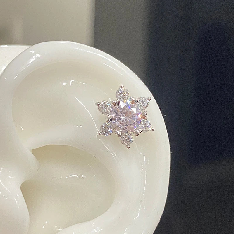 1 PCS New Fashion Cute Pink Zircon Crystal Ear Bone Nail 316L Medical Titanium Steel Earrings for Women Y2K Punk Jewelry