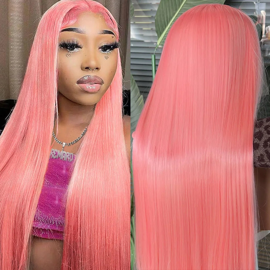 30 Inch Lace Front Wig Human Hair Pink Wig Straight Hd Lace Frontal Wig 13X6 Wig Humain Hair For Women Perruques Cheveux Humains