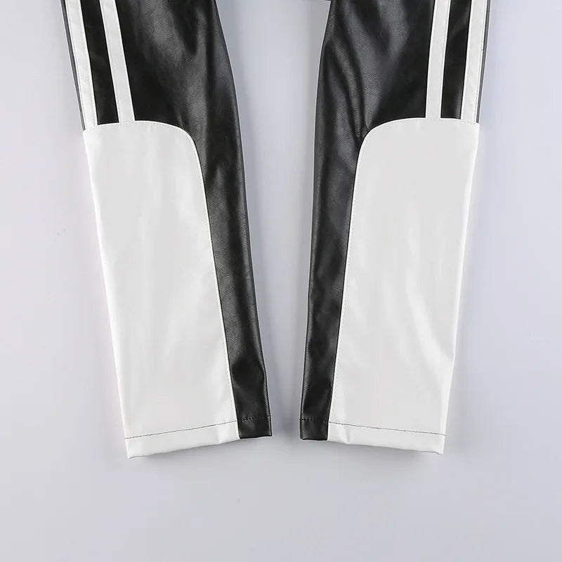HLJ&GG Black Leather Jacket Fashion Streetwear Women Zip Long Sleeve Crop Top+Tshirts+Sequin Shorts 3 Piece Sets Female Clothing
