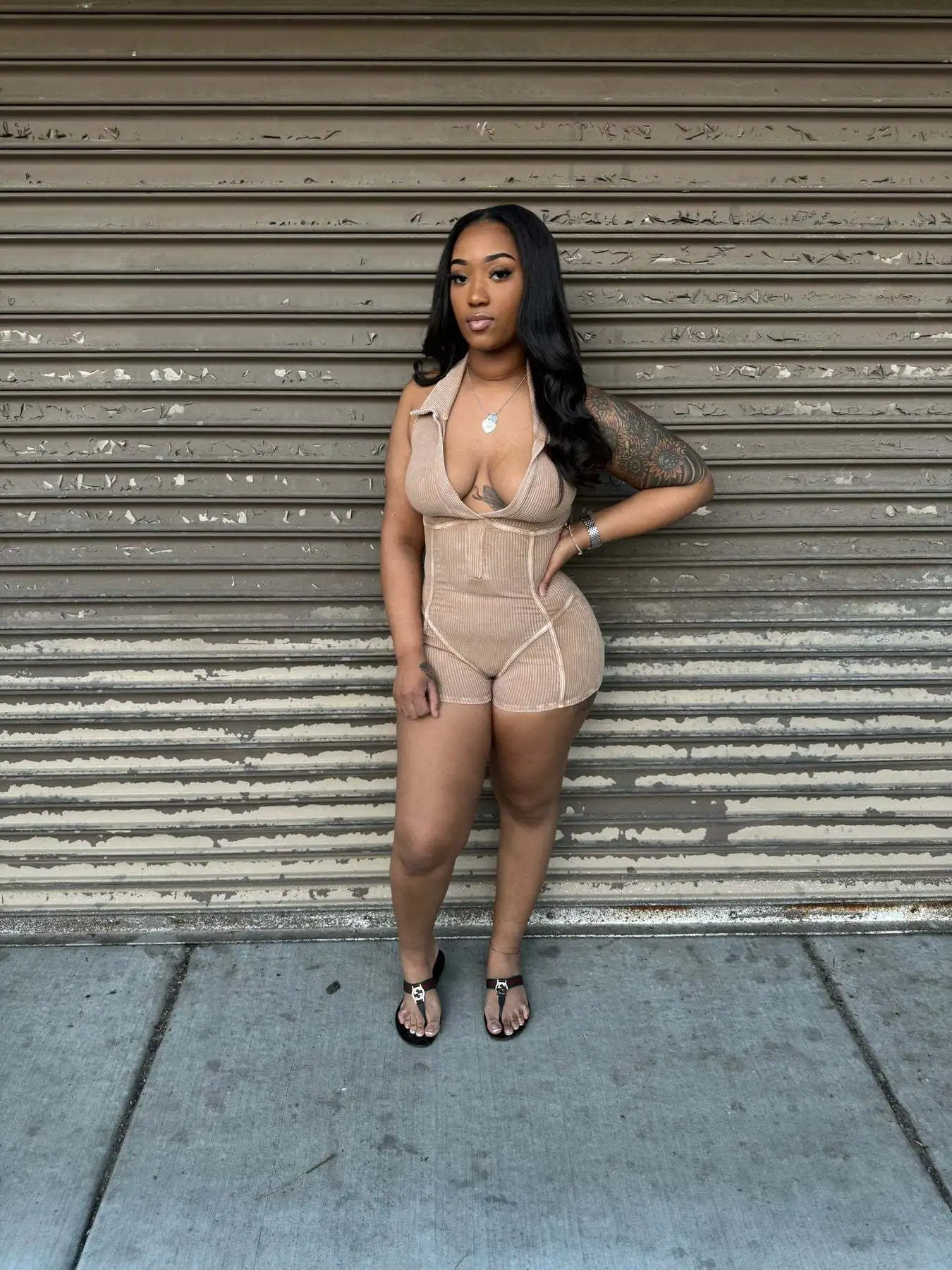 HLJ&GG Sexy Ribber Deep V Bodycon One Piece Rompers Women Sleeveless Backless Slim Jumpsuits Fashion Solid Color Overalls 2025