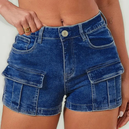 Ladies jeans Shorts High Waisted Blue Cargo Style Shorts Trendy Summer short jeans pants, Popular Choice