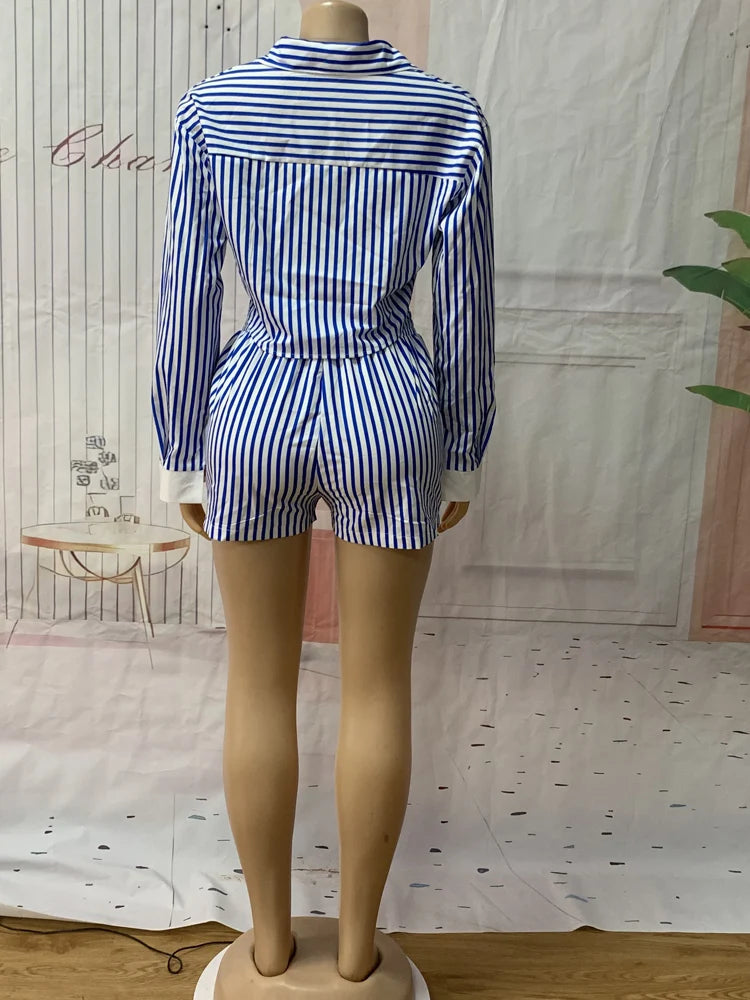 Kricesseen Chic Women's Pajama Set 2 Piece Outfits Night Out Wear Fashion Striped Tracksuits Set Club Overalls Work Wear Outfits