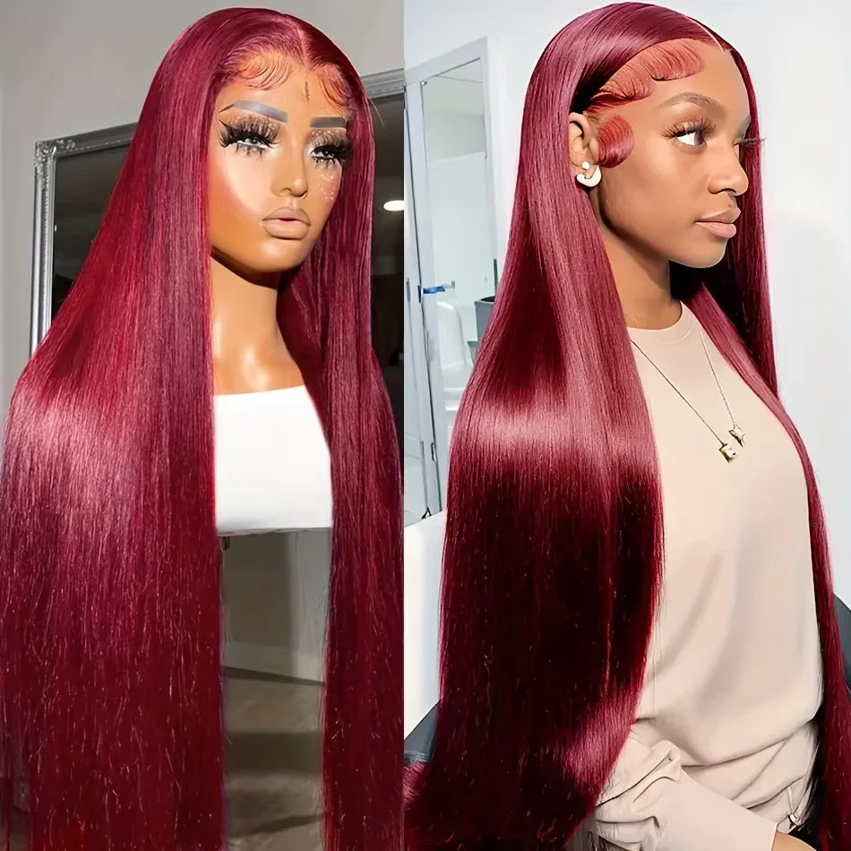 99J Burgundy 13x6 Colored HD Lace Front Wig Human Hair Wigs PrePlucked Premium Red Peruvian Straight Lace Frontal Human Hair Wig