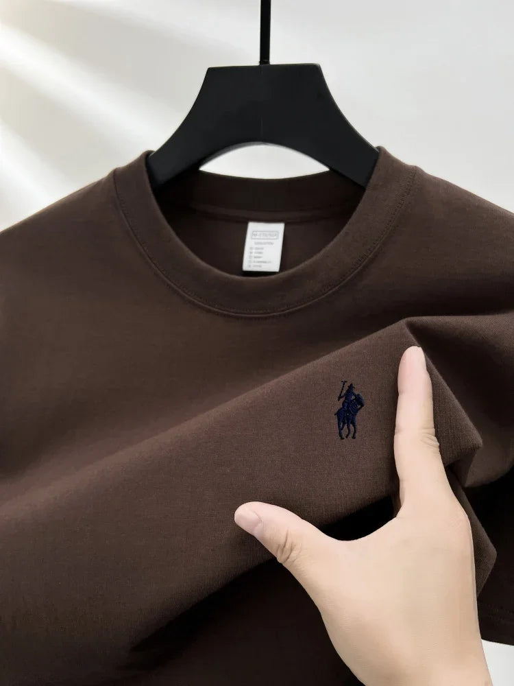100% pure cotton short sleeve round neck men's T-shirt hot selling luxury brand summer exquisite pony embroidery breathable top
