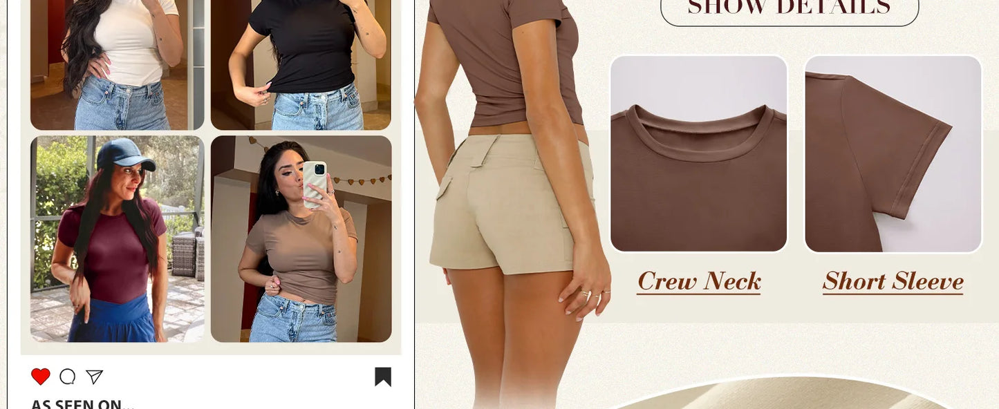 Sexy Crew Neck Basic T-Shirts Female Clothes Fashion Short White Solid Slim Fit High Street Tanks Tops Streetwear Crop Tops Tees