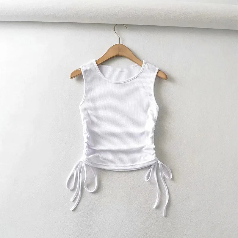 Summer NEW Arrival Women Solid Color Sexy Causal Crop Top With String Both Side Club For Fashion Ladies