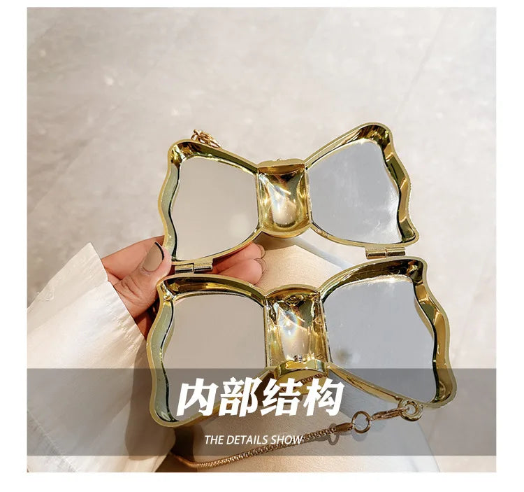 New Mini Evening Bag Metal Purse Crossbody Handbag for Girls Kid Women Bowknot Chain Shoulder Bag for Party Wedding