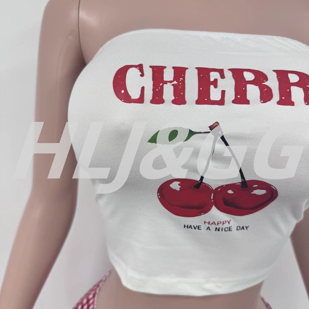 HLJ&GG Red Stripe Knitting Y2K Fashion Streetwear Women O Neck Sleeveless Slim Crop Top And Shorts Two Piece Sets Outfits 2025