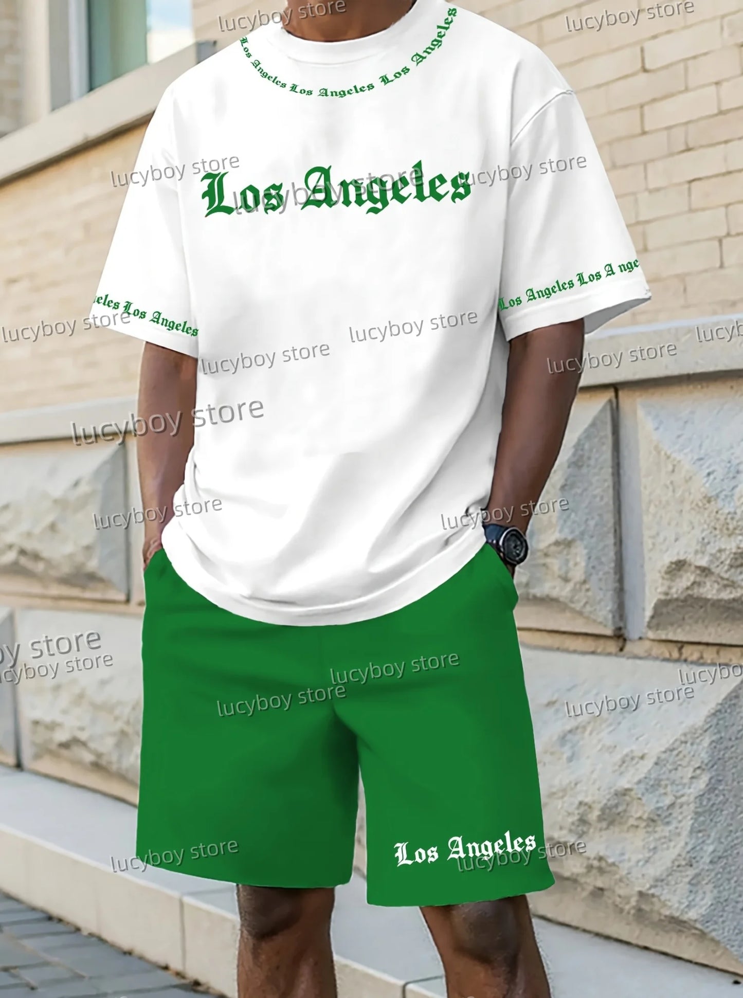 2025 Los Angeles Printed Men's Suit 2 Pieces Set Casual Suit SportswearFitness Set Men's Oversized Clothes