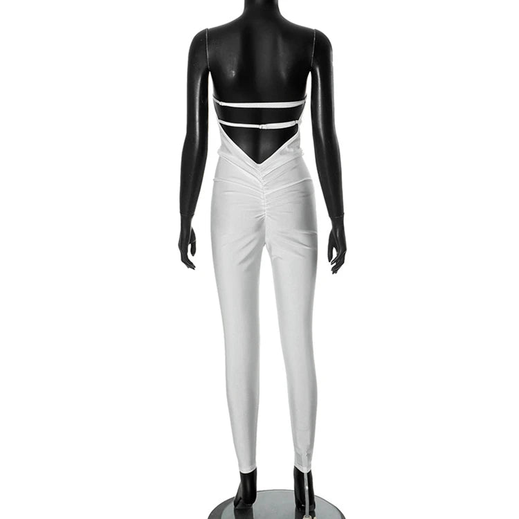 STYLISH LADY Strapless Backless Padded Jumpsuits 2025 Summer Solid Color Sexy Night Club Bodycon One Piece Overalls Streetwear