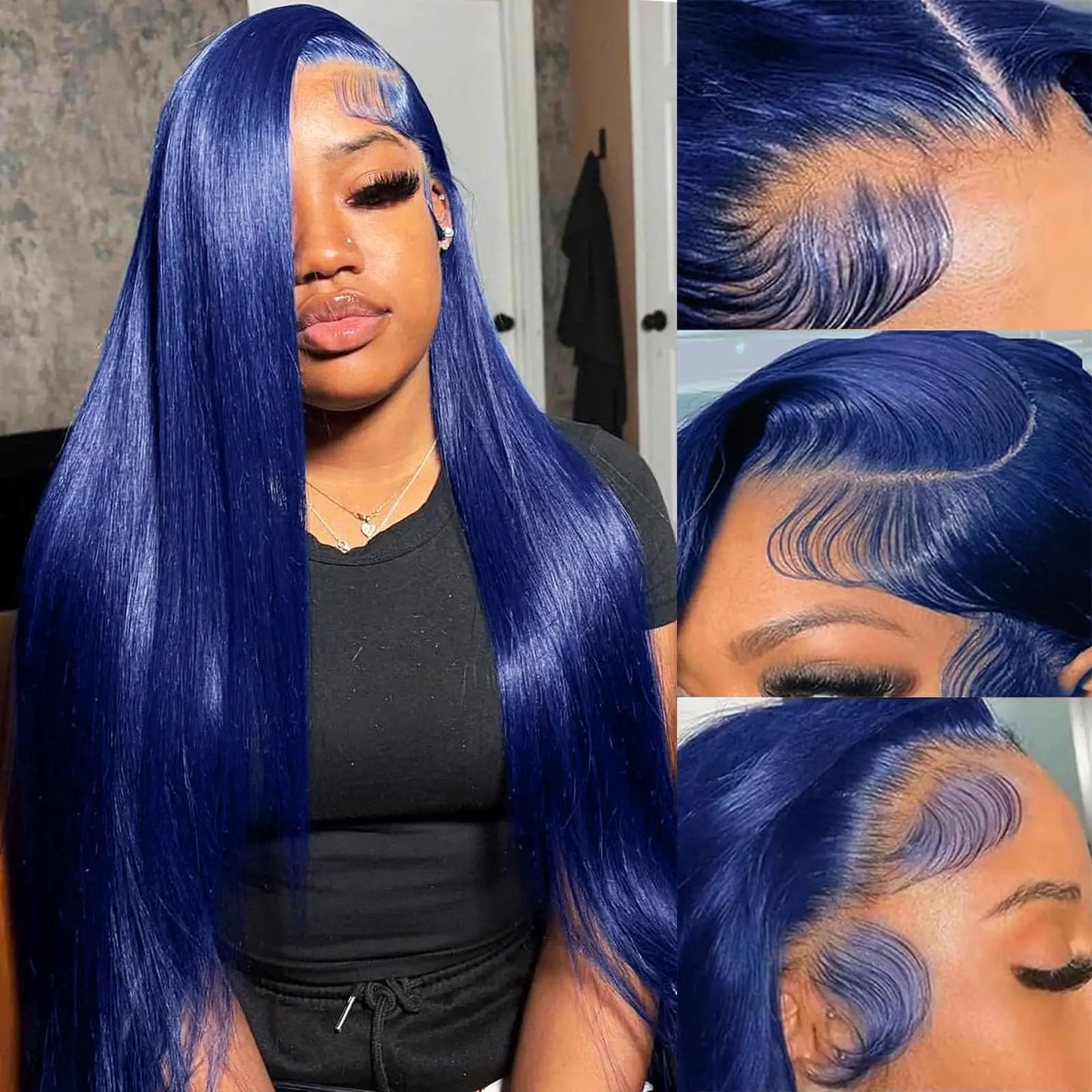30 34 Inch Straight Blue Wigs Human Hair 13X6 HD Transparent Lace Frontal Wig Human Hair Blue 13X4 Hd Lace Front Human Hair Wigs