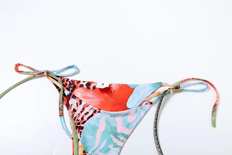 Weird Puss Beach Style Women 3Piece Set Swimsuit Colorful Print Bandage Bra+Briefs+Maxi Skirts Vacation Midnight Club Party Suit