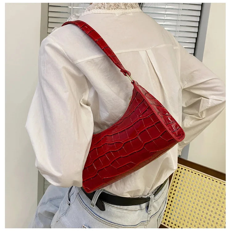 Fashion PU Leather Bags for Women Alligator Pattern Armpit Handbag Female Small Underarm Messenger Bag Purse Shoulder Handbags