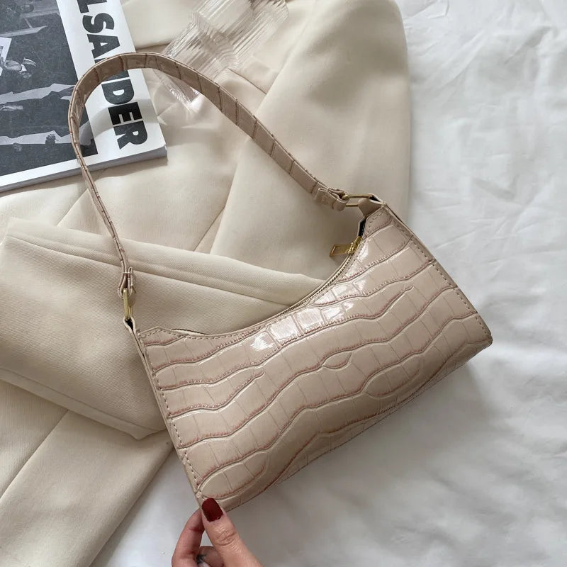 Fashion PU Leather Bags for Women Alligator Pattern Armpit Handbag Female Small Underarm Messenger Bag Purse Shoulder Handbags