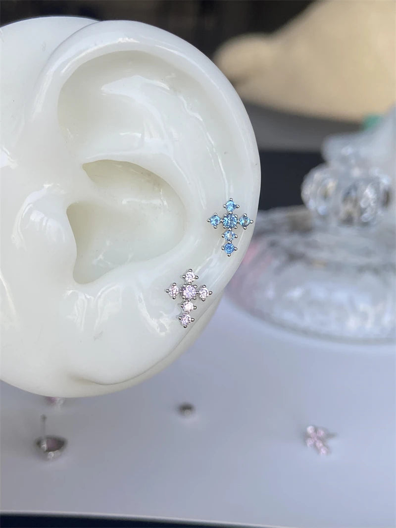 1 PCS New Fashion Cute Pink Zircon Crystal Ear Bone Nail 316L Medical Titanium Steel Earrings for Women Y2K Punk Jewelry