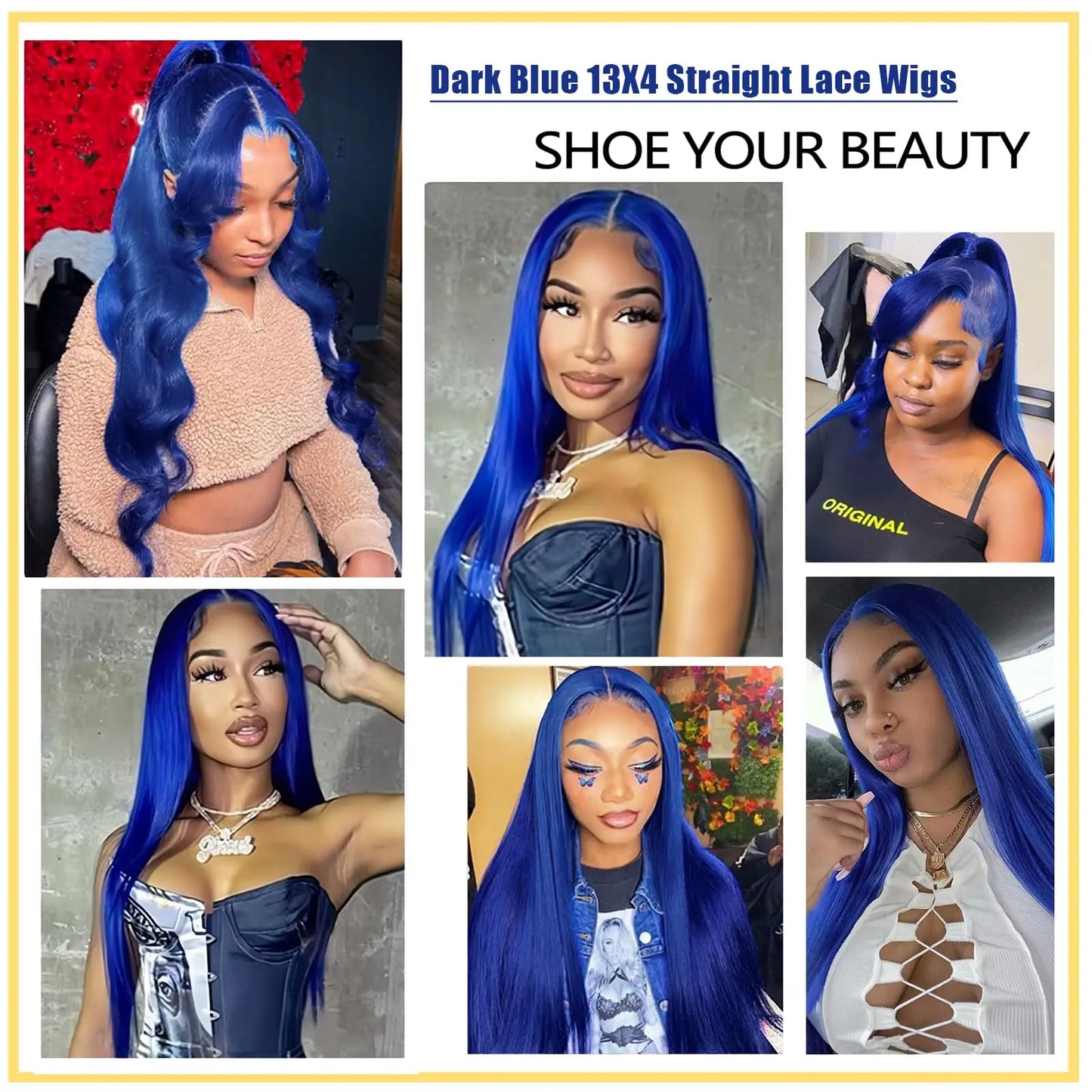 30 34 Inch Straight Blue Wigs Human Hair 13X6 HD Transparent Lace Frontal Wig Human Hair Blue 13X4 Hd Lace Front Human Hair Wigs