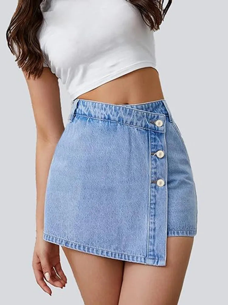 Women's jeans Shorts High Waisted Asymmetric Button Detailing Ideal for Trendy Summer Outfits Casual Occasions