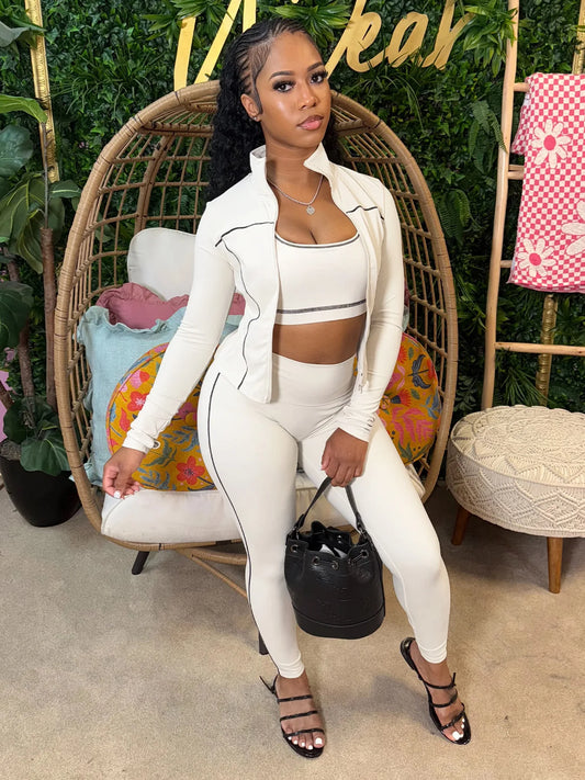 3-Piece Vest, Zip Jacket & Leggings Set — Women's Streetwear