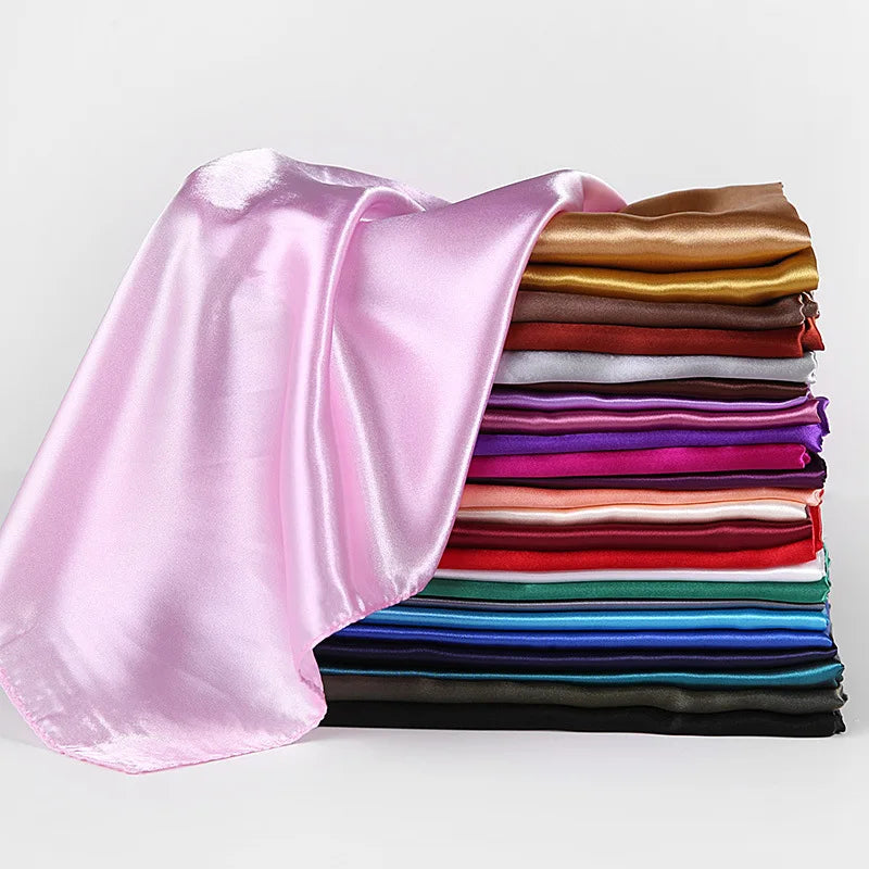 Luxury Brand Silk Scarf, Satin Solid color Hijab Scarves Muslim Pareo Bandana Female Shawl Wrap Headband Foulard 90*90cm