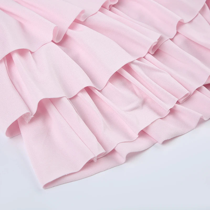 Rockmore Bow Sweet A-Line Skirts Women Sexy Slim Low-Waist Mini Skirts Y2K Female Summer Streetwear Pink Pleated Skirts Coqutte