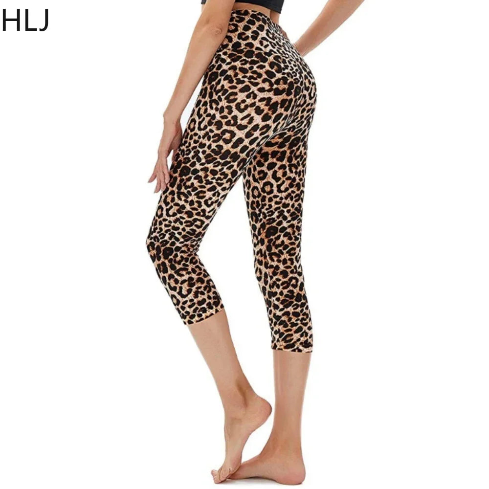 HLJ&GG Fashion Leather Long Sleeve Crop Jacket + Skinny Leopard Pants Two Piece Sets Y2K Cool Girl Outfits Women Sexy Streetwear