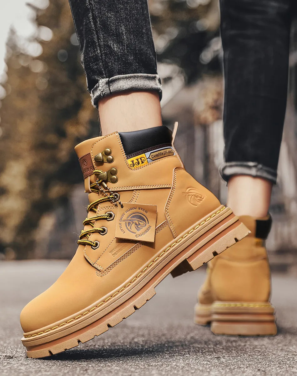 Lace-UP High Quality Fashion Man Outdoor Free Shipping 2024 New Footwear Male Brand Leather Shoes for Men Work Safety Mid-top