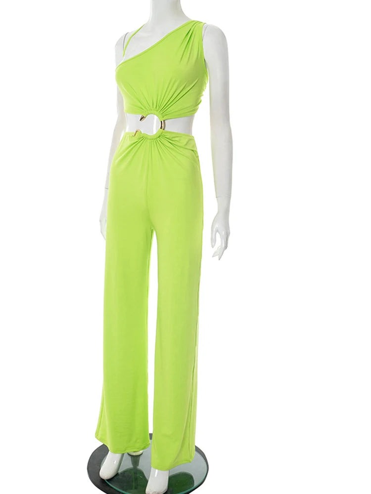 Kricesseen Women's Cut-Out Snake Tirm Metal Jumpsuist One Piece Outfits Summer Backless Lace-Up Bandage Rompers Sexy Clubwear