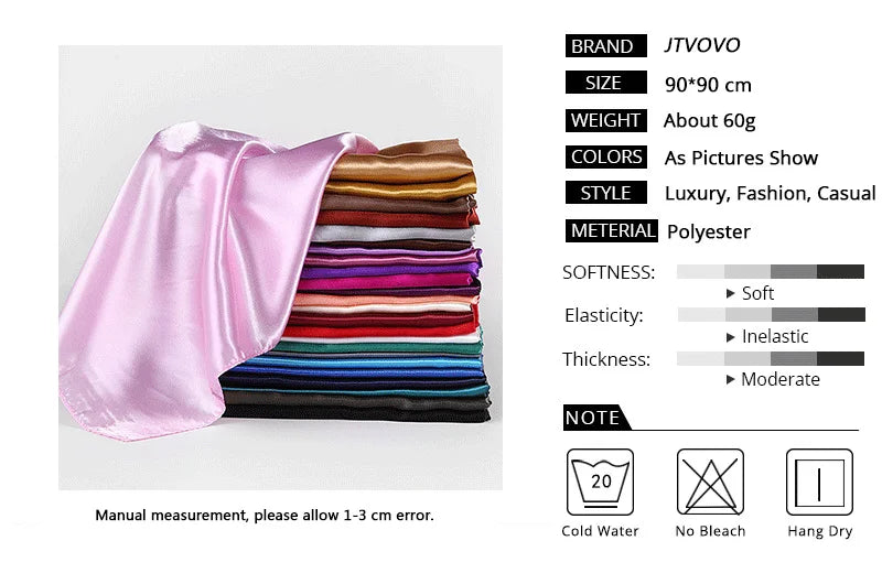 Luxury Brand Silk Scarf, Satin Solid color Hijab Scarves Muslim Pareo Bandana Female Shawl Wrap Headband Foulard 90*90cm
