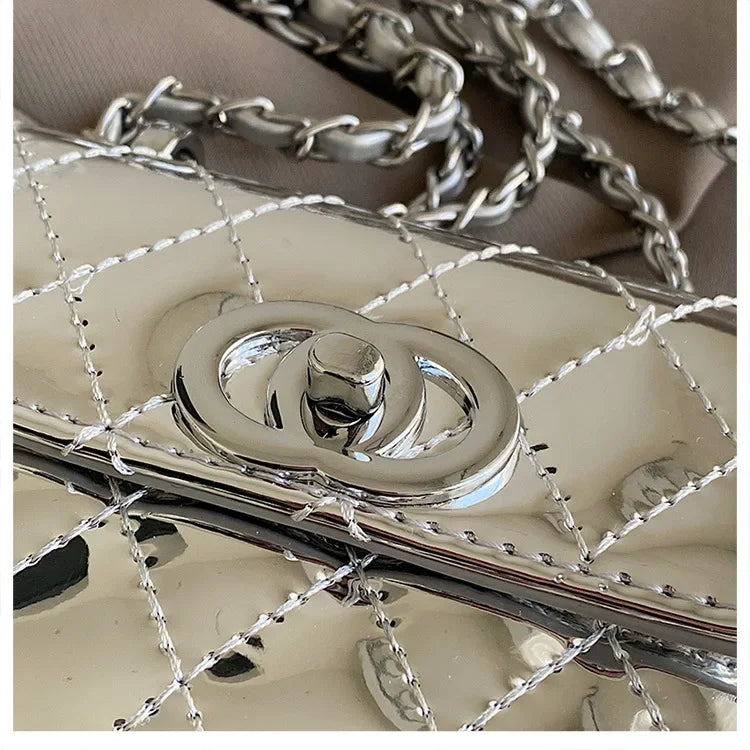 2025 New Arrival Eye - Catching Laser - Patent Mini Crossbody with Gleaming Glossy Chain Strap, Convenient Lipstick Holder