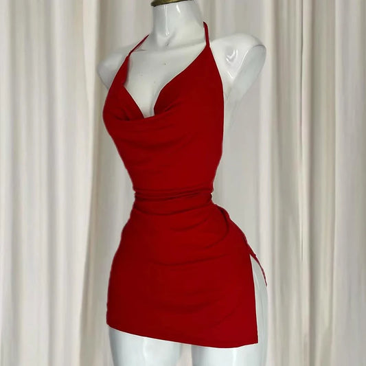 Women's Sexy Home Halter Camisole Dress Summer Spice Girl Dress Y2K Sexy Sleeveless Backless Red Mini Dresses Bodycon Lady dress