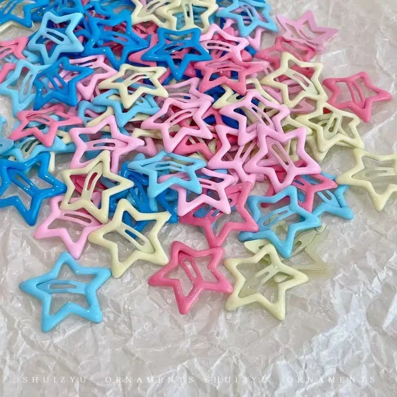 10/50pcs Colorful Kawaii Star Barrettes Y2K Sweet Girls BB Solid Star Hairclips Metal Snap Clip, Hair Jewelry Gifts