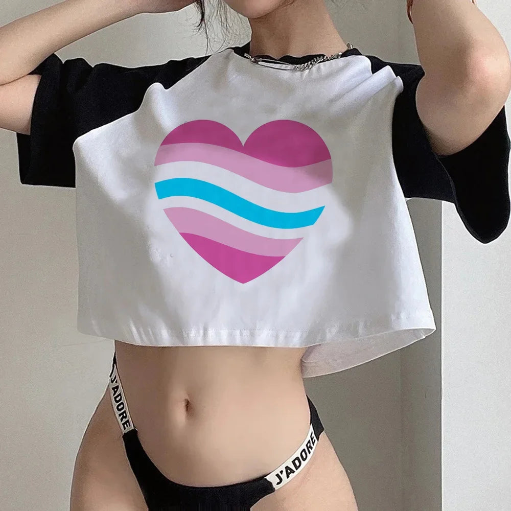90s Femboy fairycore goth crop top Woman gothic manga korean fashion graphic t-shirts cropped