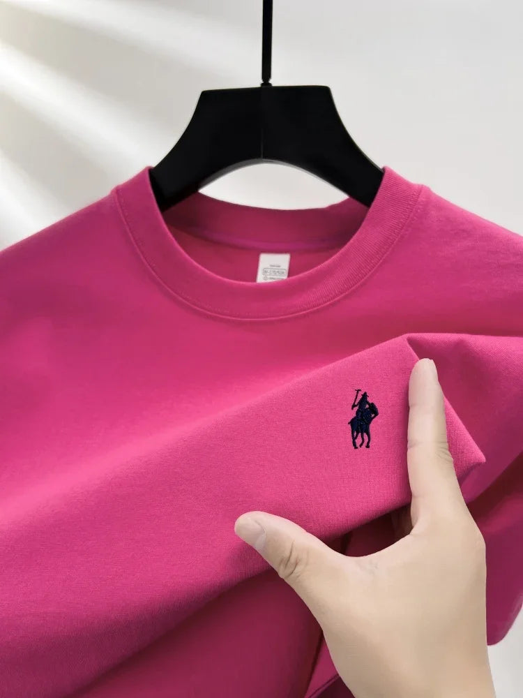 100% pure cotton short sleeve round neck men's T-shirt hot selling luxury brand summer exquisite pony embroidery breathable top