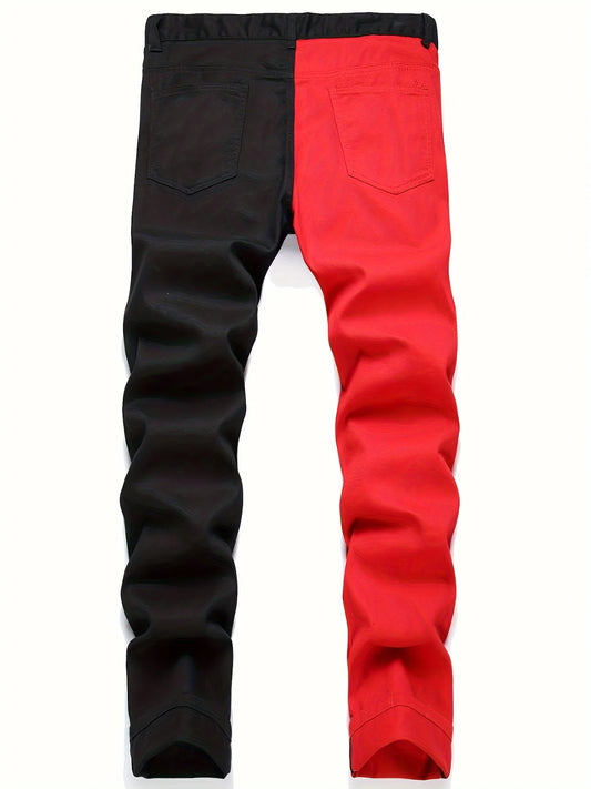 Denim spliced two tone trendy multi-color slim fit jeans