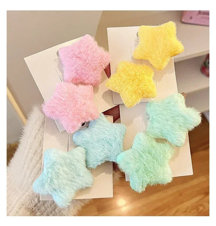 1/12pcs Plush Star Y2K Star Mini Star Hairpin Sweet Child Handmade Cute BB Pins Hairpin Headwear Hair Accessories Women Girls