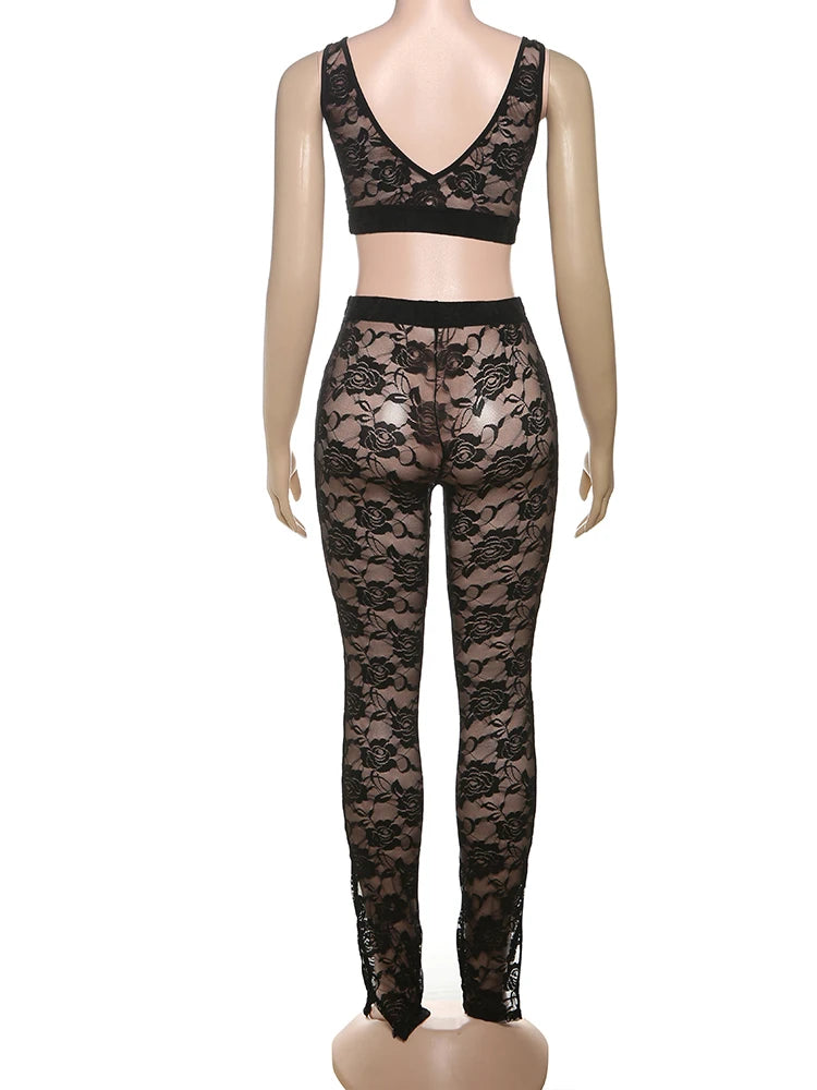 Weird Puss Jacquard Sexy 2 Piece Set Women Thin Summer Coquette Wide Belt Tank Tops+Leggings Stretch Activity Matching Clubwear