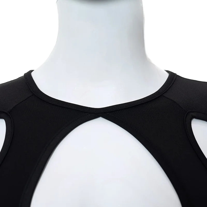 2023 Summer Long Sleeve Cropped Women Top Sexy Aesthetic Club O Neck Fairy Grunge Black Women's top