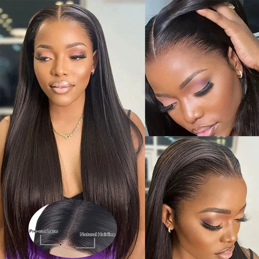 No Silk Human Hair 30 Inch HD Lace Wigs Straight Pre Cut 5x5 4x4 Glueless Closure Lace Human Hair Wigs 200% Wear And Go Wig